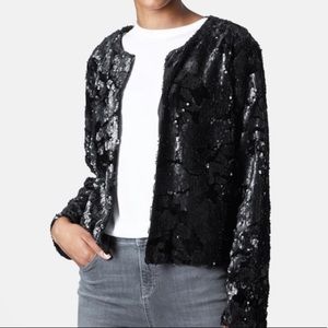 Topshop petites sequin and velvet party black open front size 4 blazer